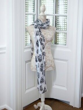 H&M Divided Black And White Skull Scarf/Wrap  25×76